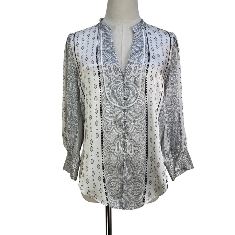 Intermix Silk Printed Top Blouse Paisley Stripes Black White